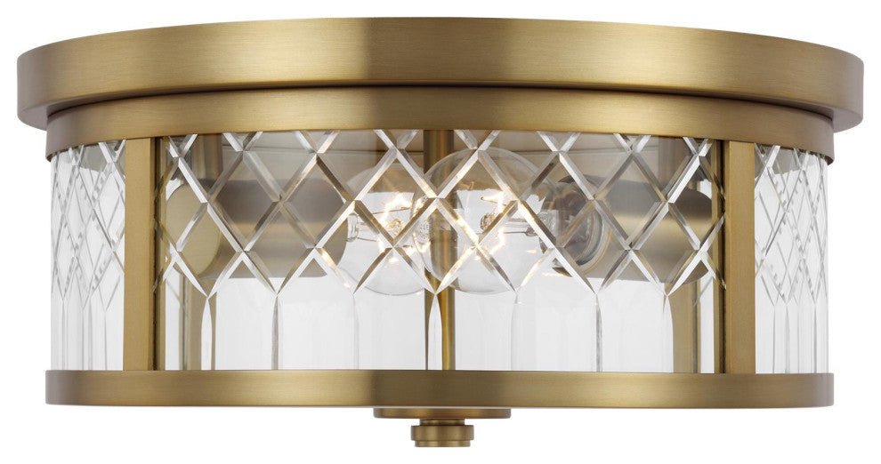 2-Light Flush Mount, Burnished Brass