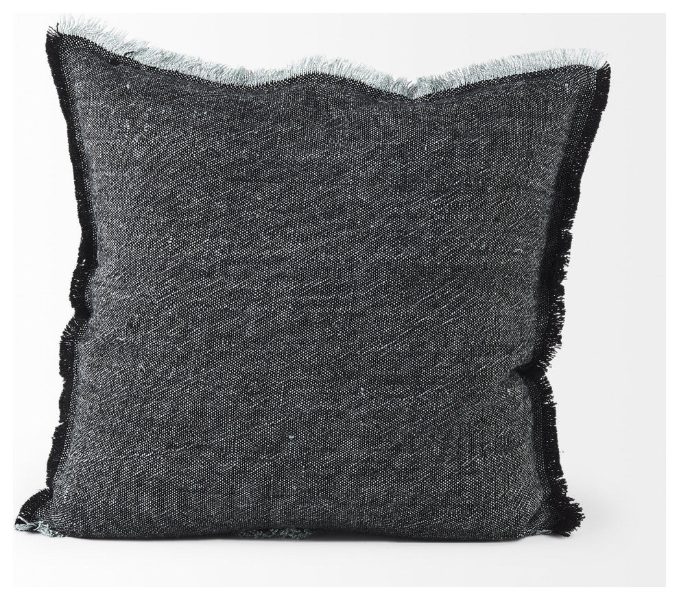 Dark Gray Fringed Throw Pillow Cover