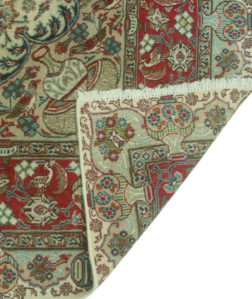 Fine Vintage Distressed Claiborn Beige/Burgundy Rug, 6'6x9'7