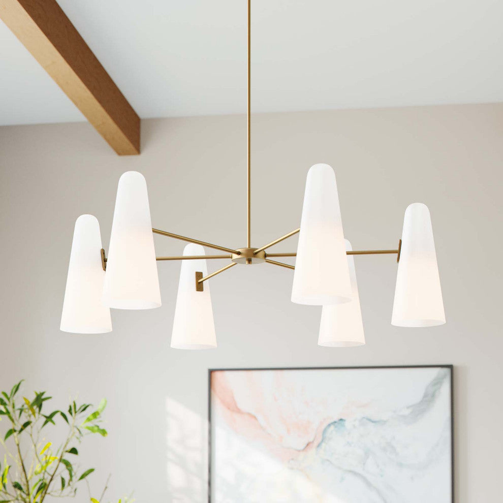 Beacon 6-Light Chandelier, Opal Satin Brass