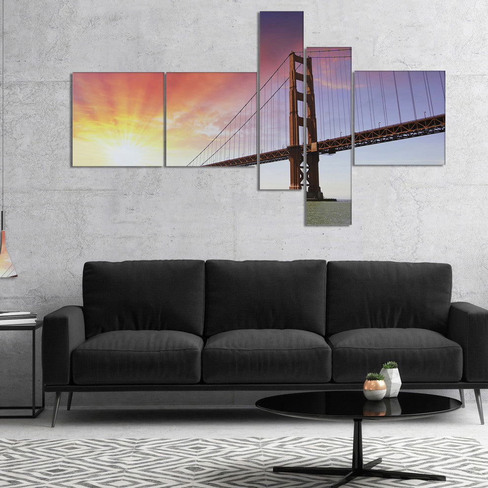 Gold Gate Bridge and Sky, Landscape Photo Canvas Art Print, 60"x32", 5 panels