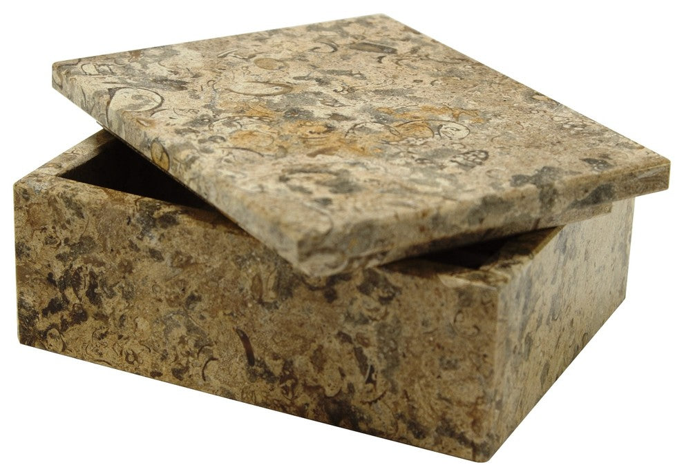 Asteria Collection Black Zebra Marble 5" Rectangular Keepsake Box, Fossil Stone