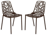 LeisureMod Devon Modern Outdoor Stackable Aluminum Dining Chair, Set of 2, Brown