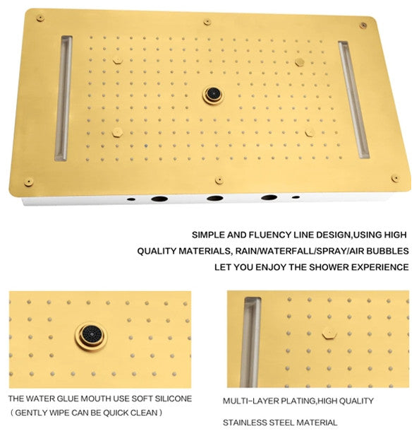 Led Mist Rainfall Shower System and Handheld Shower, Gold Polished