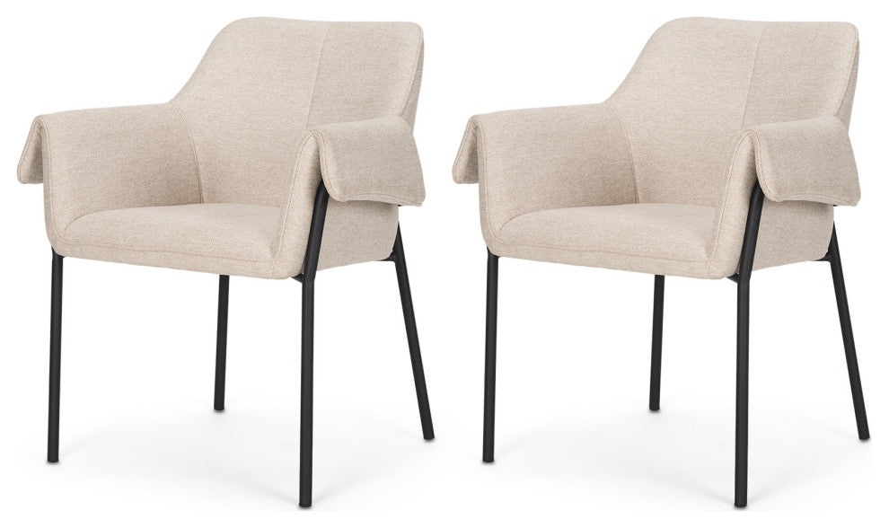 Brently Dining Chair With Oatmeal Fabric and Matte Black Metal Legs, S