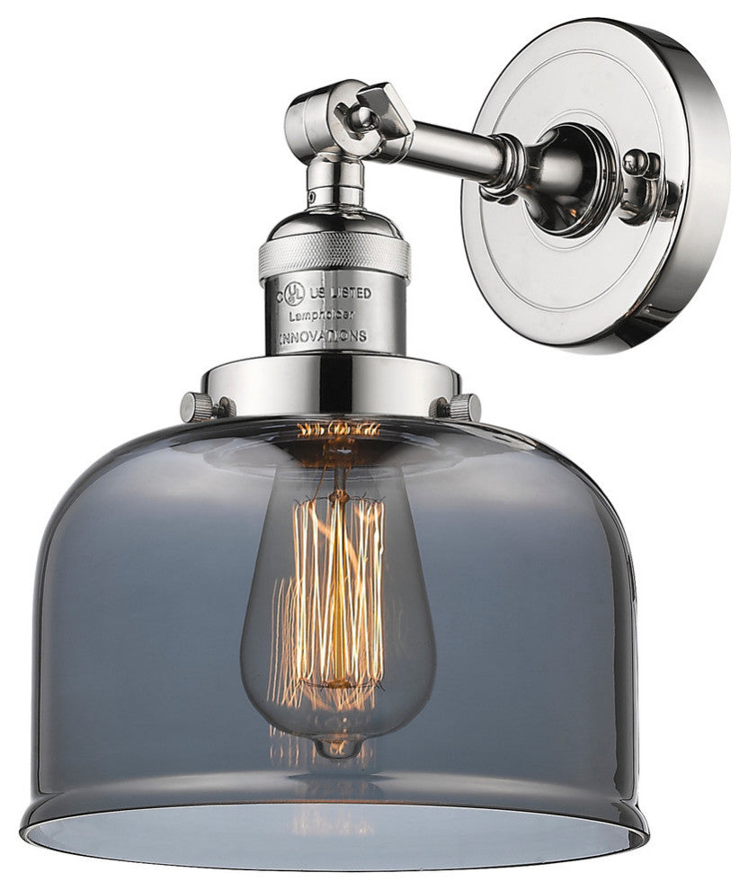 Large Bell 1-Light Sconce, Smoked Glass, Polished Nickel