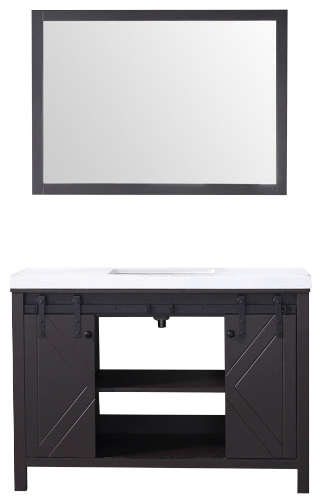 Marsyas 48" Brown Single Vanity Cabinet Quartz Top Square Sink, 44" Wall Mirror