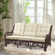 Malibu Handmade 3-Seater Sofa Natural Rattan Wicker, Dark Brown, Cream Cushion