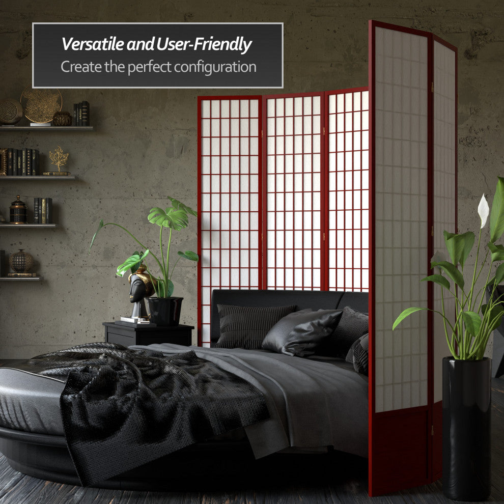 7'' Tall Window Pane Shoji Screen, Rosewood, 4 Panels