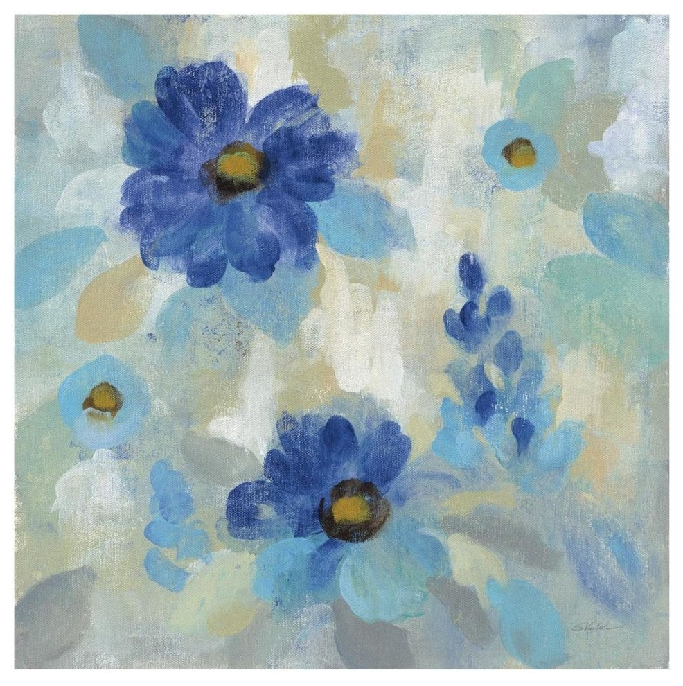 "Blue Flowers Whisper II" Digital Paper Print by Silvia Vassileva, 26"x26"