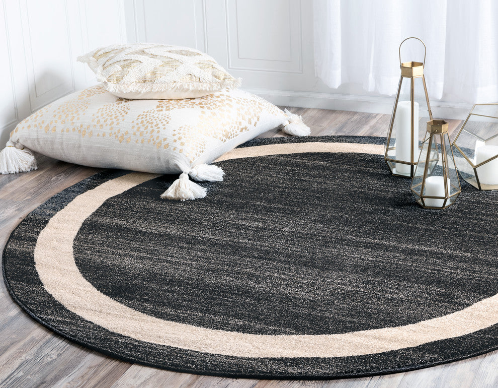 Unique Loom Black Del Mar Maria 6' 0 x 6' 0 Round Rug