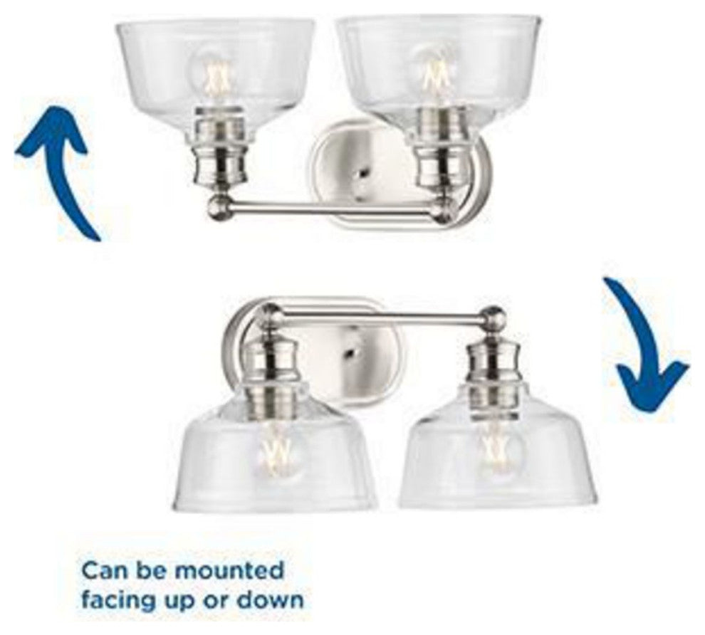 Singleton 2-Light 17" Brushed Nickel Vanity Light With Clear Glass Shades