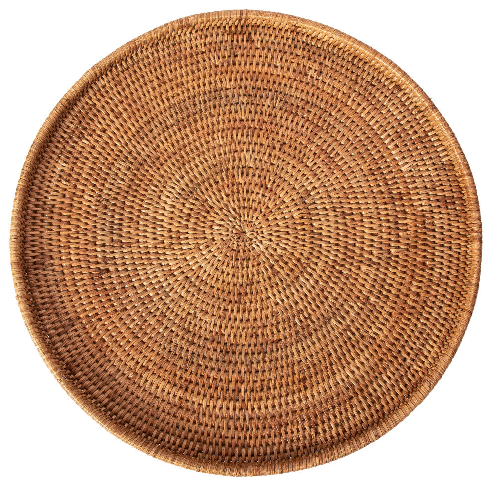 Artifacts Rattan™ Round Flat Tray, Honey Brown, 14"x14"x1"