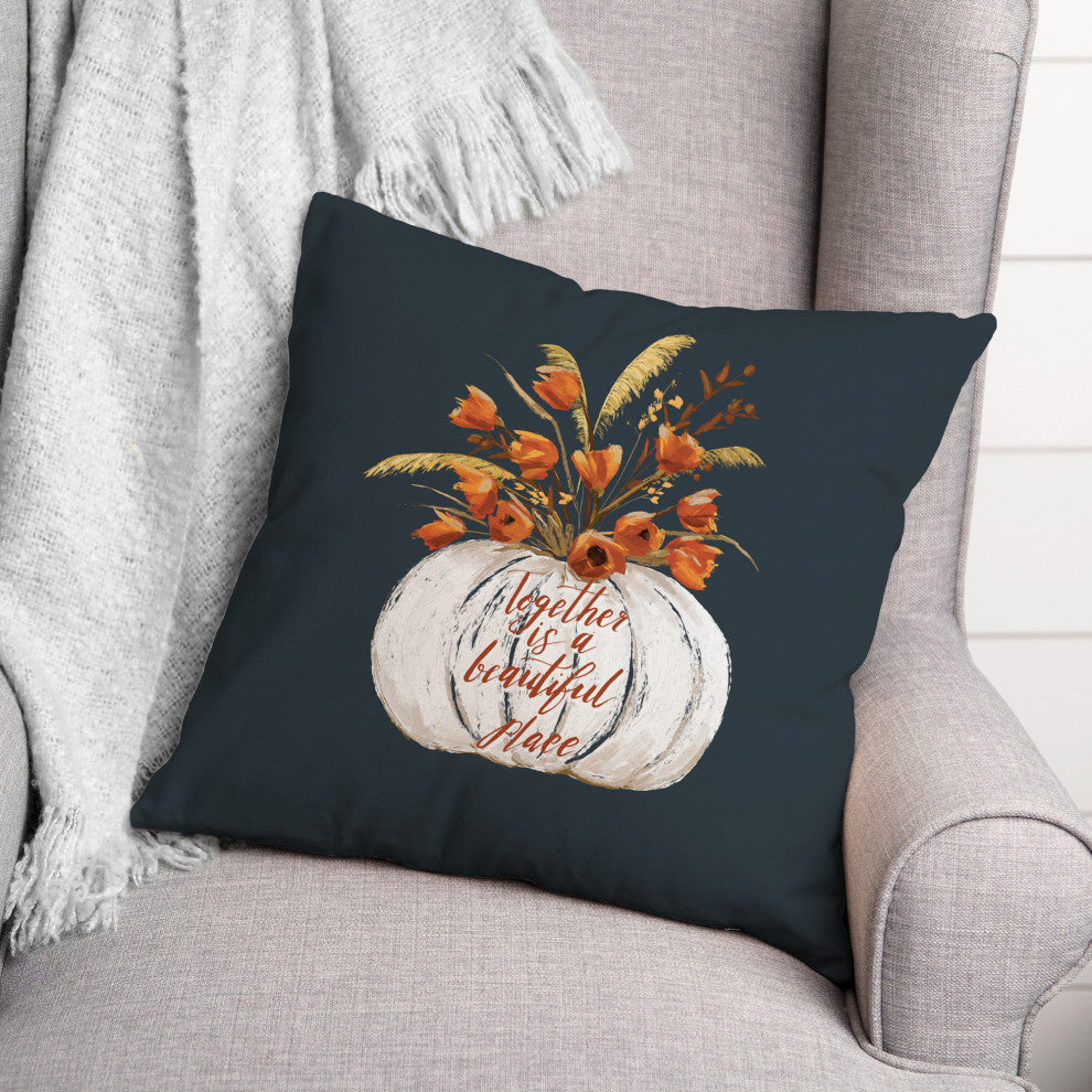 Painted Pumpkin Floral 16x16 Spun Poly Pillow