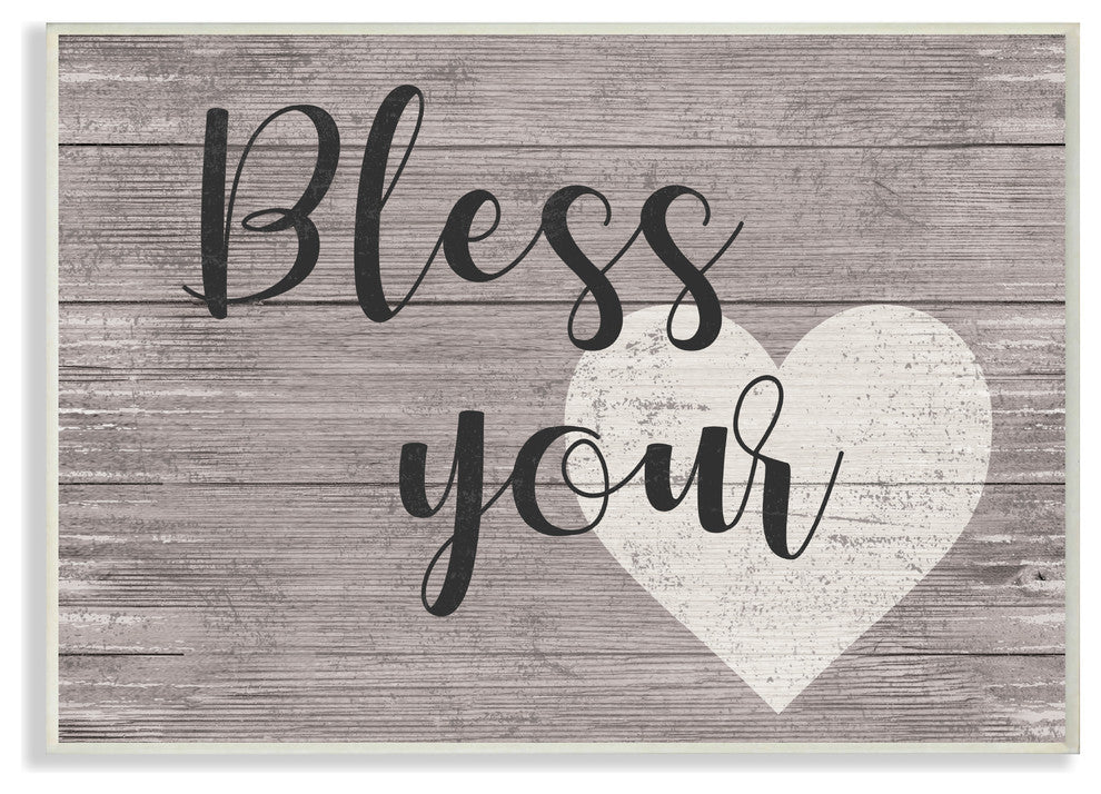 Bless Your Heart Grey Planked Texture Script Typography Plaque, 12.5x18.5