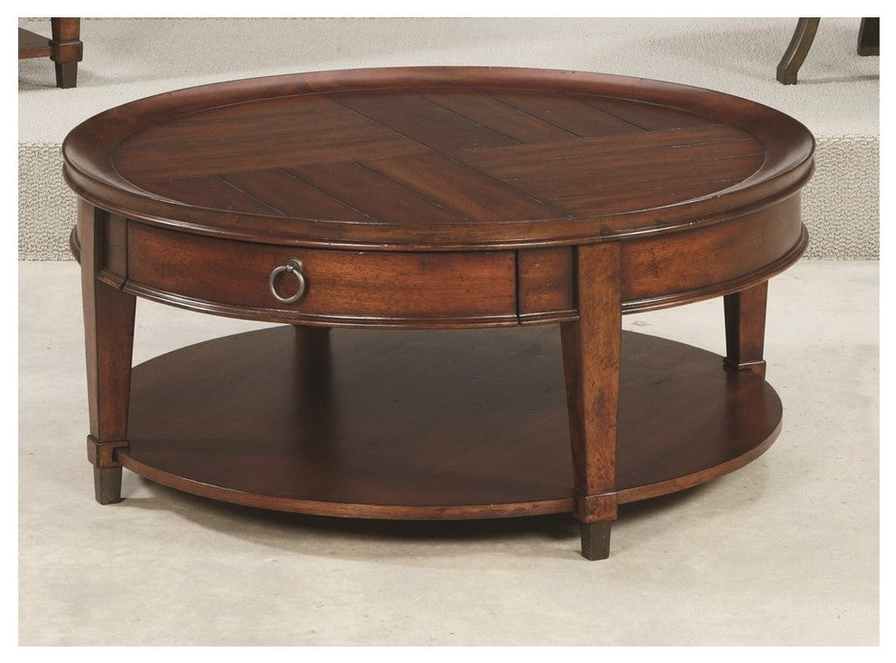 Hammary Sunset Valley Single-Drawer Round Cocktail Table, Brown 197-911