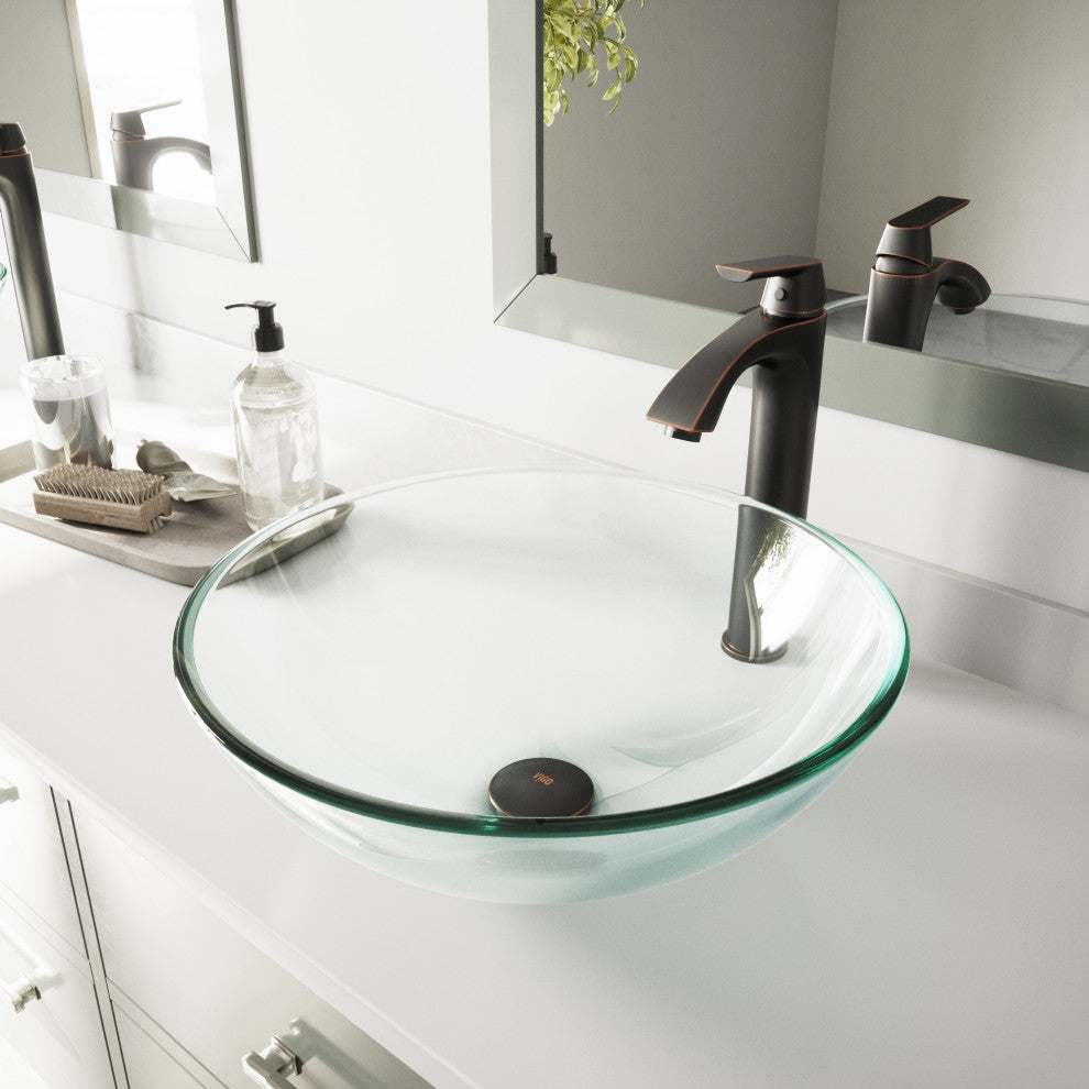 VIGO Giovanni 17"L x 17"W x 6"H Glass Round Vessel Bathroom Sink in Iridescent