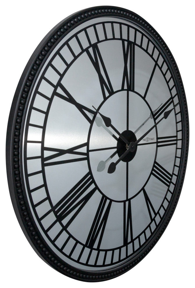 Cleopatra 22-Inch Round Mirror Wall Clock, Black