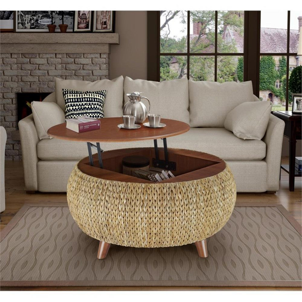 Gallerie Decor Bali Breeze Round Transitional Wood Coffee Table in Natural