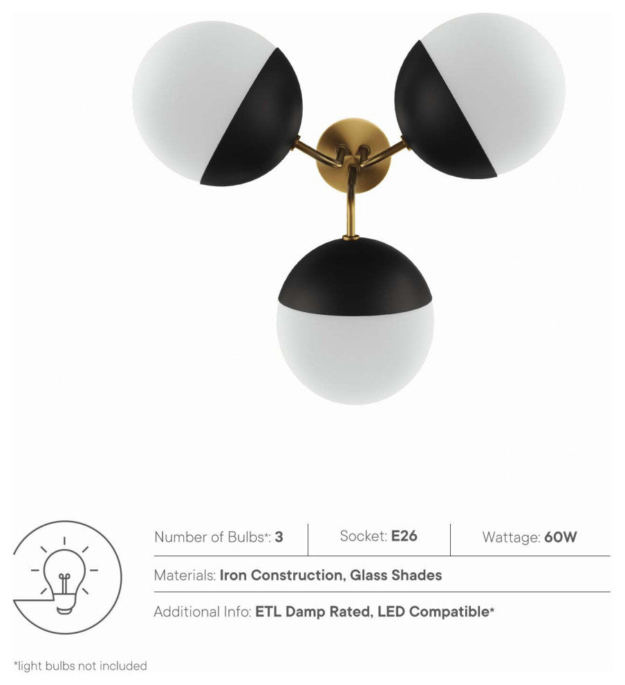 Stellar 3-Light Semi-Flush Ceiling Light, Opal Satin Brass