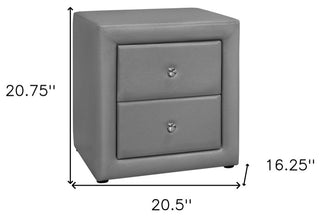 21" Gray Faux Leather Two Drawer Nightstand