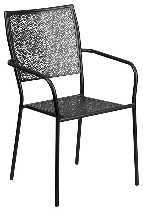 30'' Round Black Indoor-Outdoor Steel Patio Table Set With 4 Square Back Chairs