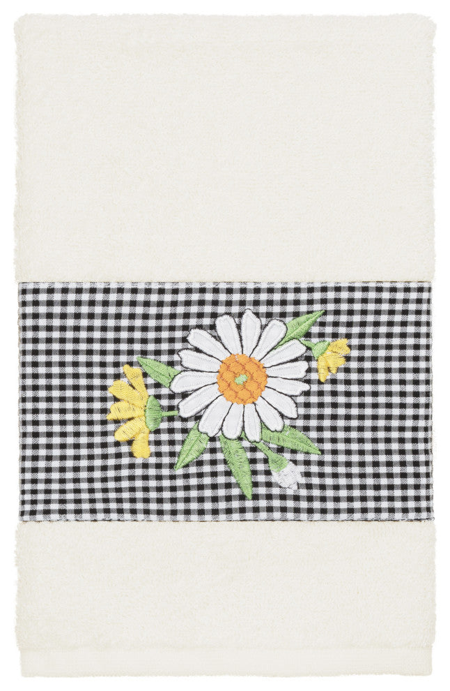 Linum Home Textiles Turkish Cotton Daisy 3-Piece Embellished Towel Set, Cream