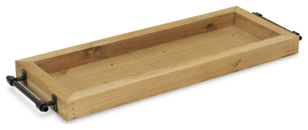 Long Wood Tray With Metal Handles