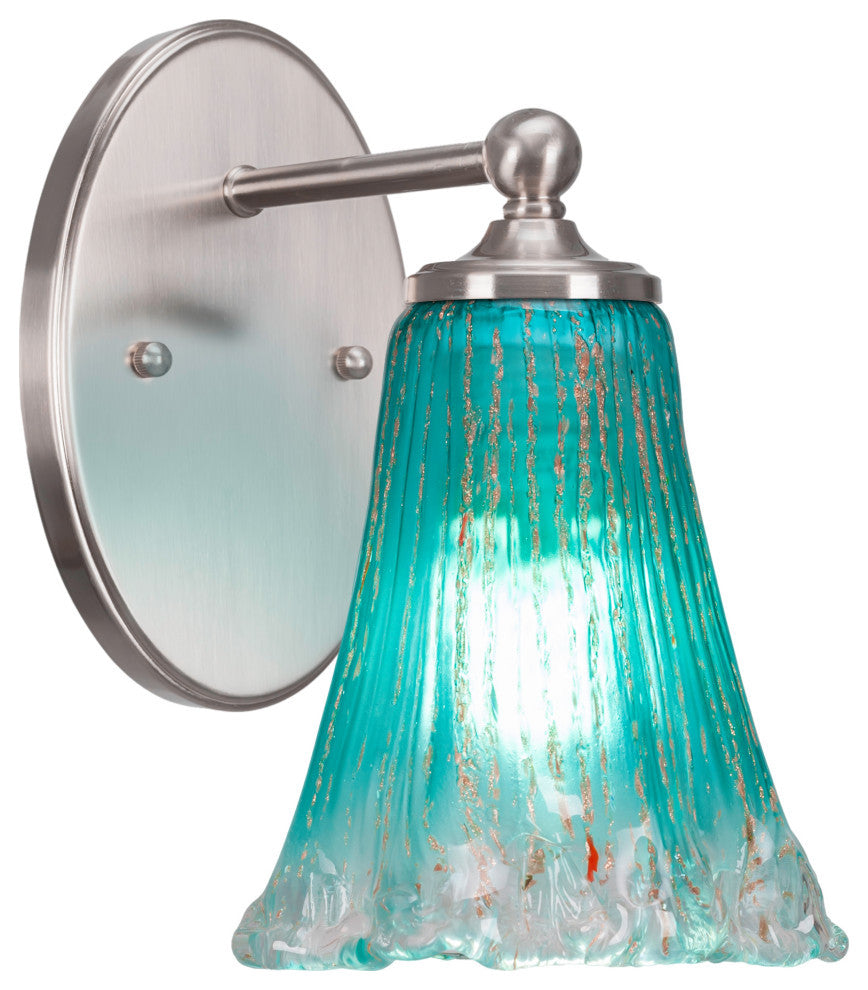 Capri 1-Light Wall Sconce, Brushed Nickel/Fluted Teal Crystal