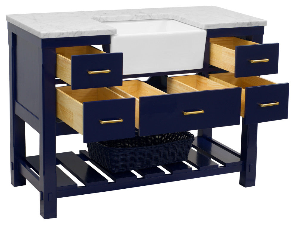 Charlotte 48" Bathroom Vanity, Royal Blue, Carrara Marble