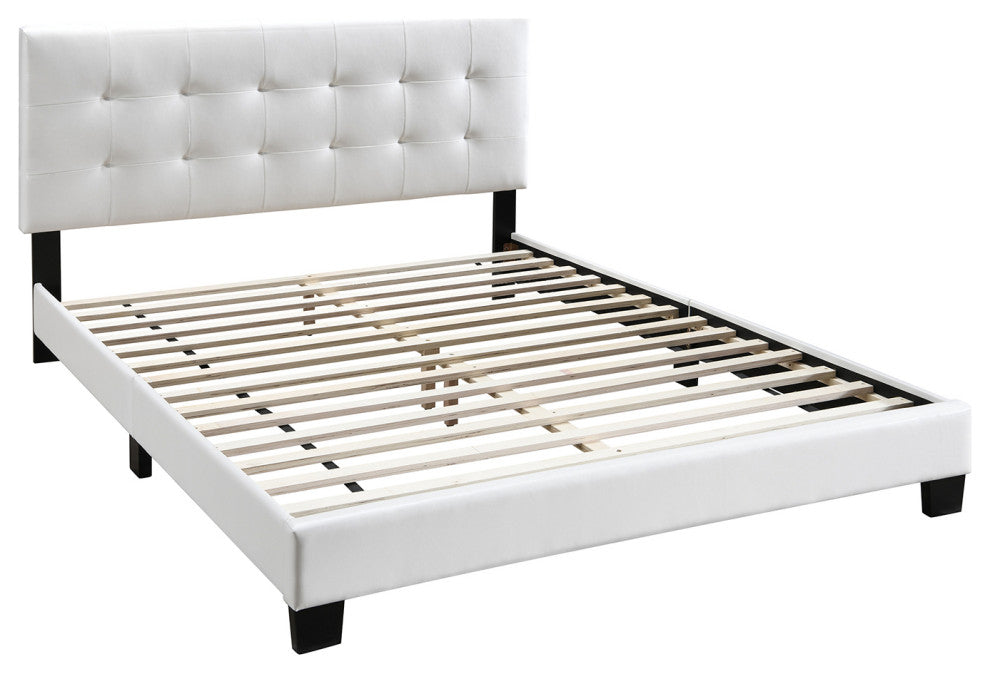 Faux Leather Upholstered Bed, White, Queen