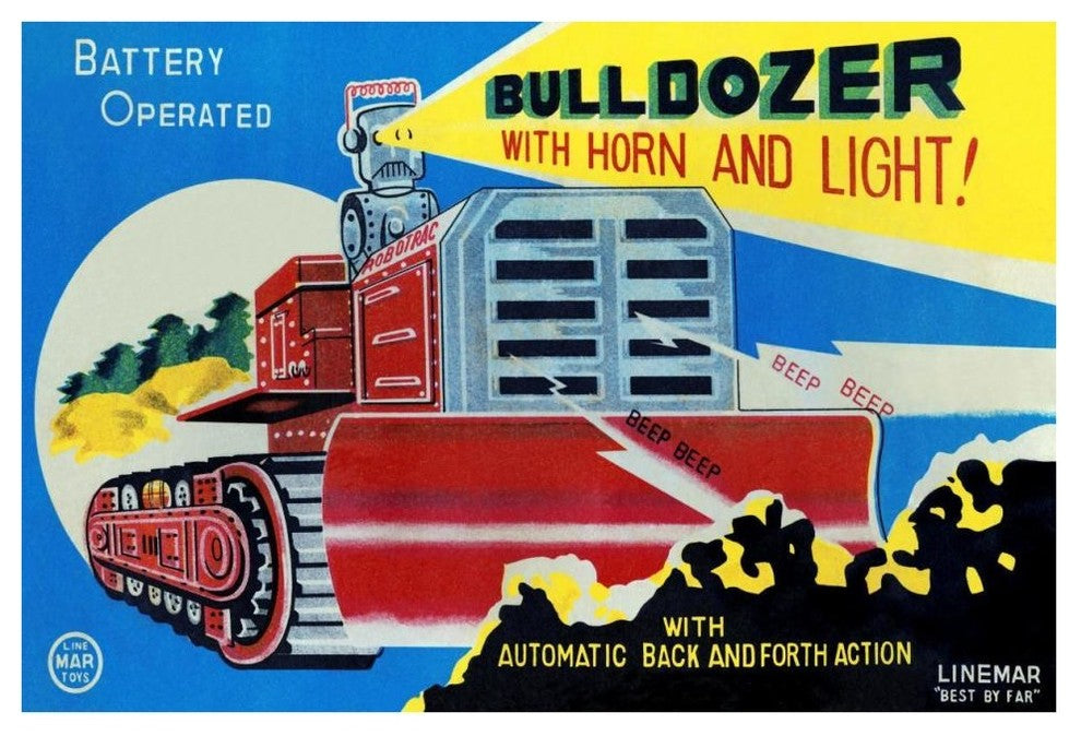 "Battery Operated Bulldozer with Horn and Light" Print by Retrotrans, 42"x29"