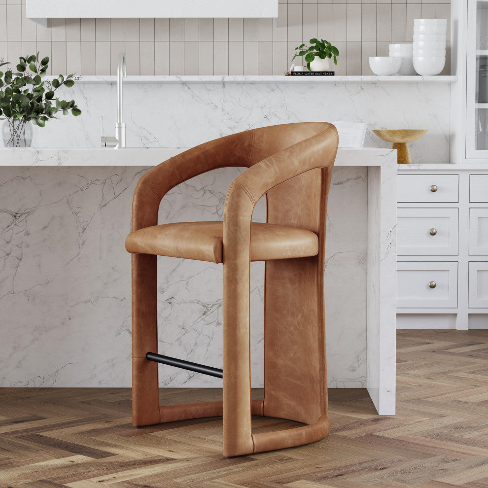Kosas Home Archie 26" Distressed Leather Counter Stool, Brown