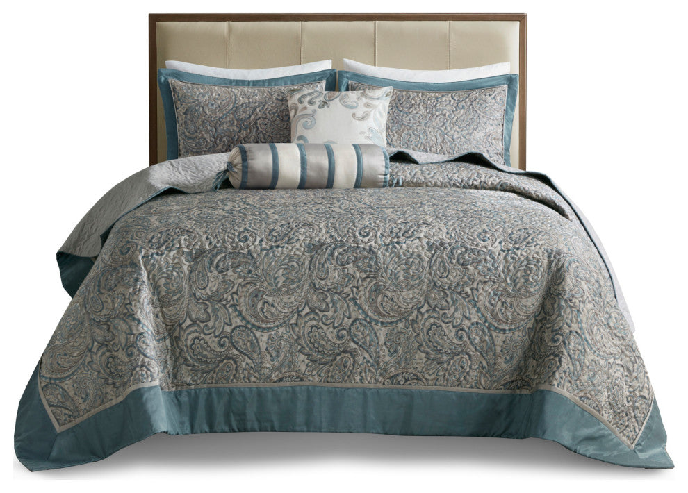 Madison Park 5 Piece Jacquard Bedspread Set with Throw Pillows