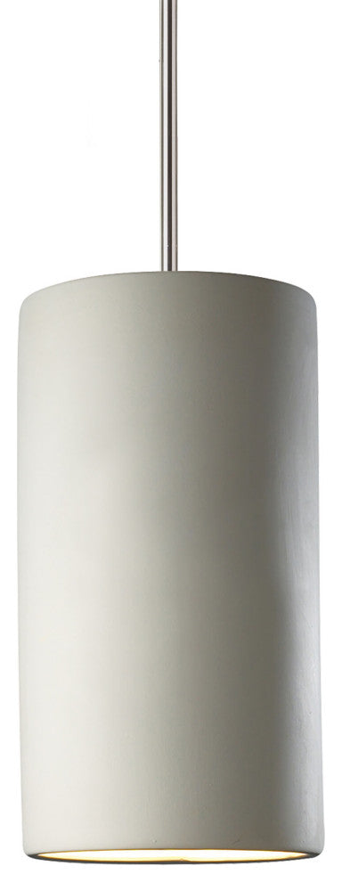 Large Cylinder Pendant, Bisque, Polished Chrome, Incandescent