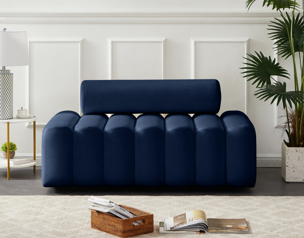 Melody Velvet Upholstered Chair, Navy, Loveseat