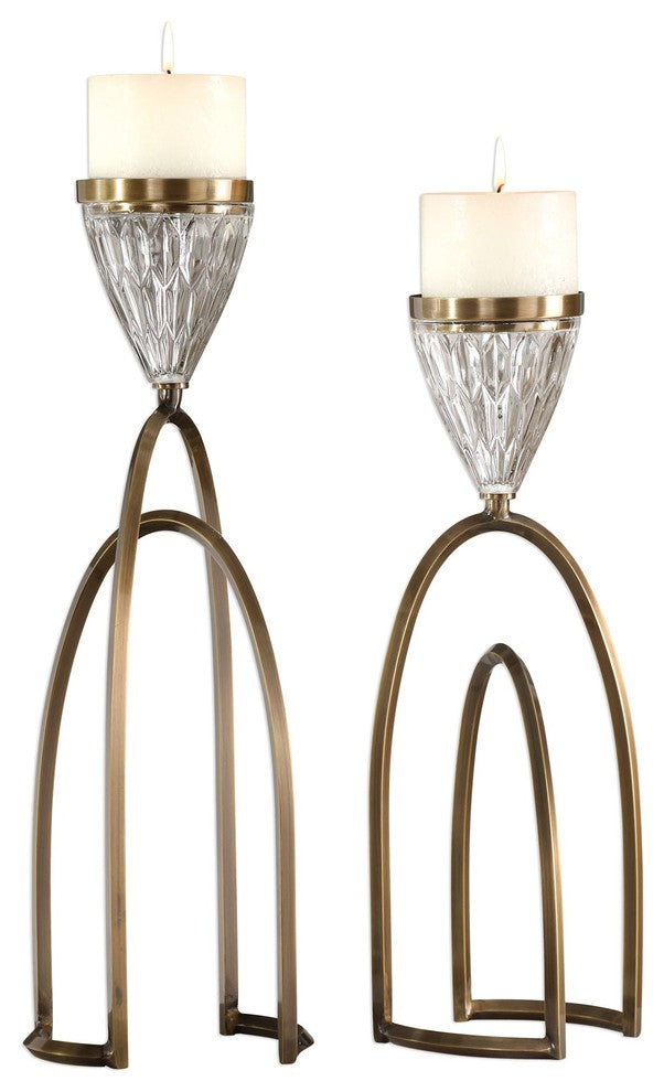 Uttermost Carma Bronze and Crystal Candleholders, Set of 2