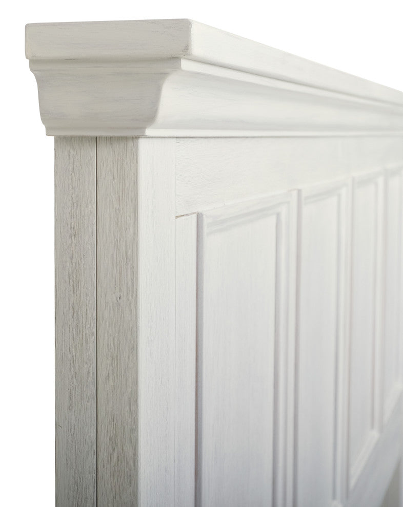 Farmhouse Basics Queen Bed Set 3/CTN, Rustic White Finish