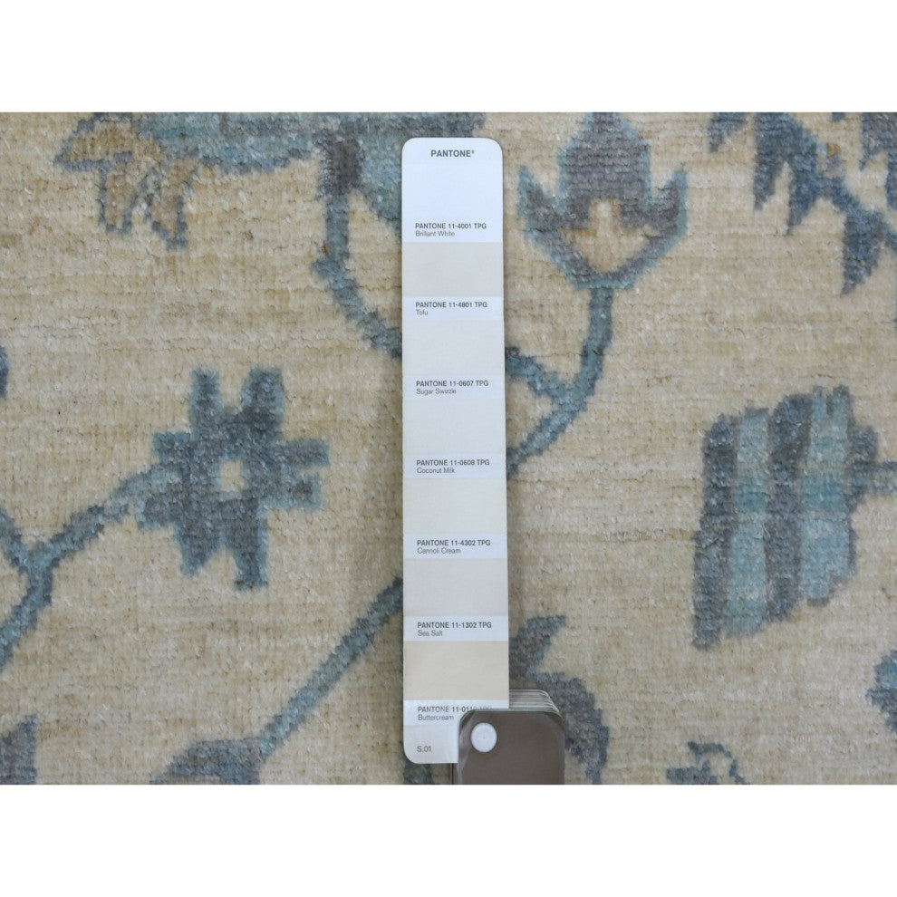 Ivory Hand Knotted Heriz Serapi Fine Peshawar Pure Wool Oriental Rug, 9'1"x11'9"
