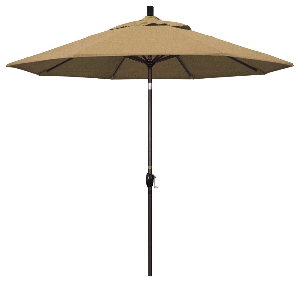 9' Bronze Push-Button Tilt Crank Aluminum Umbrella, Straw Olefin