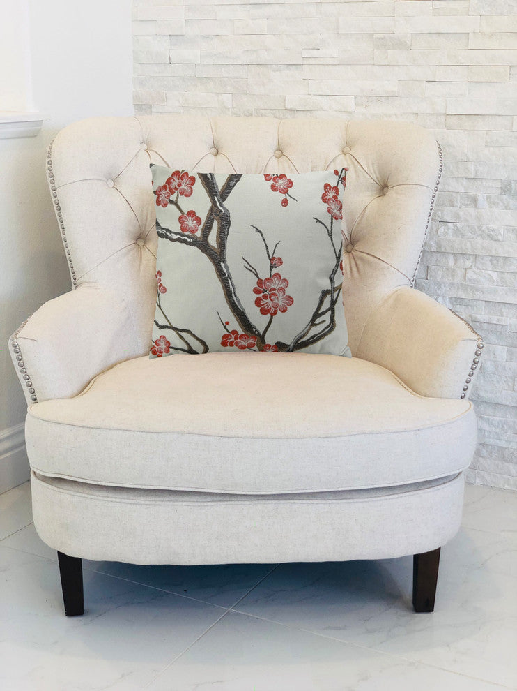 Plutus Japanese Blossom Handmade Throw Pillow, 18"x18"