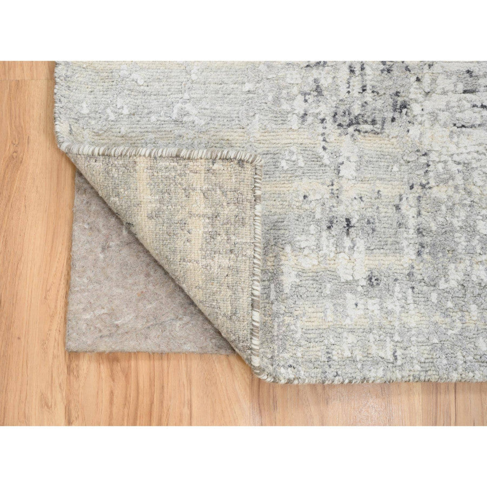Gray Modern Hand Spun Undyed Natural Wool Hand Knotted Runner Rug, 2'6"x10'1"
