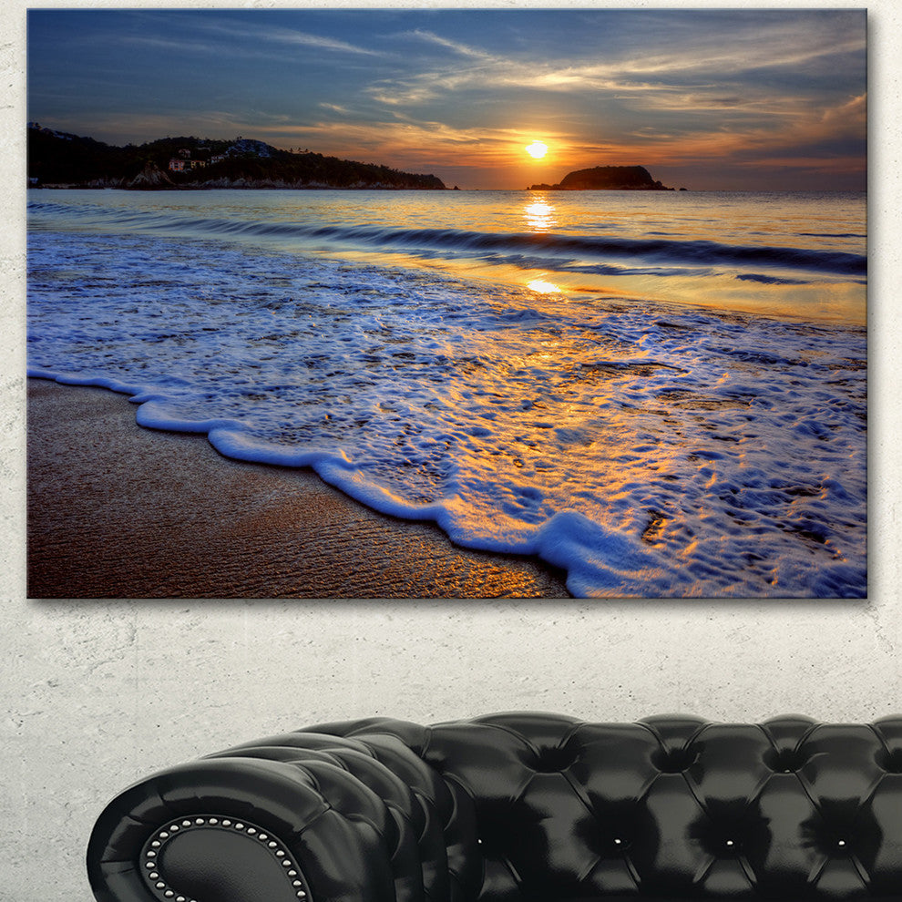 Calm Seashore with Blue Waves, Seashore Canvas Art Print, 60"x28"