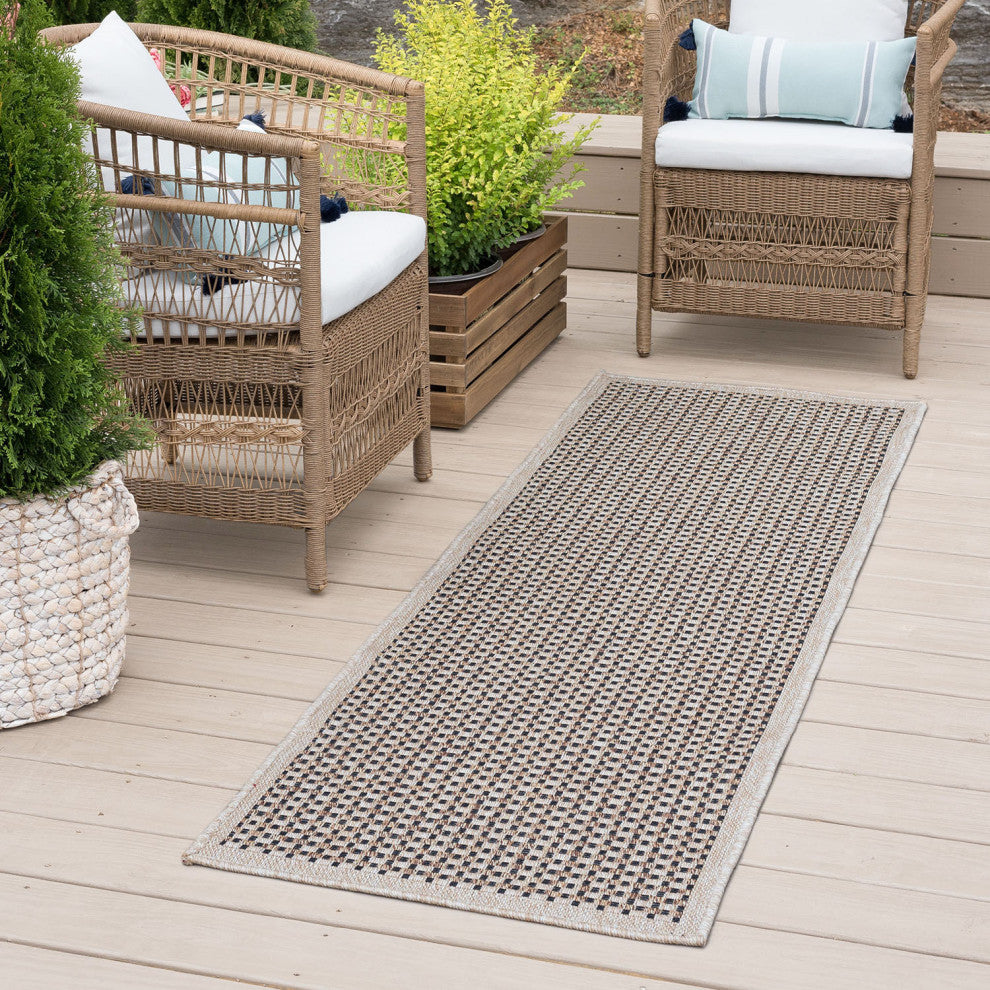 Dickens Contemporary Basektweave Cream/Brown Indoor/Outdoor Runner Rug, 2'x7'