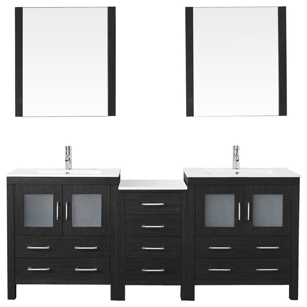 Virtu Dior 78" Double Bathroom Vanity, Zebra Gray, Faucet, Mirrors