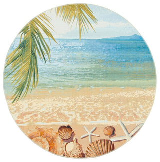 Safavieh Barbados Collection Indoor-Outdoor BAR555 Rug, Gold/Blue, 5'3" Round