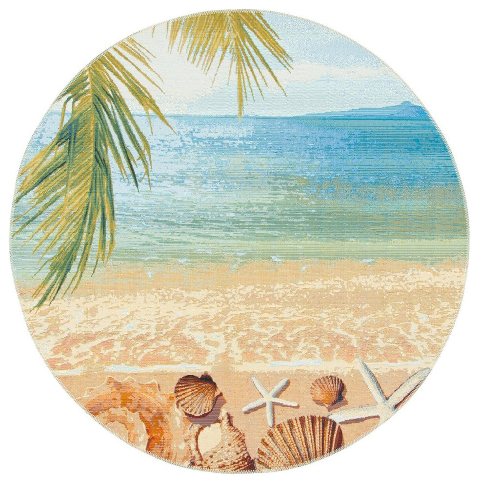 Safavieh Barbados Collection Indoor-Outdoor BAR555 Rug, Gold/Blue, 5'3" Round