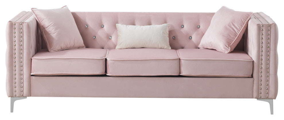 Paige Tufted Velvet Sofa, Pink