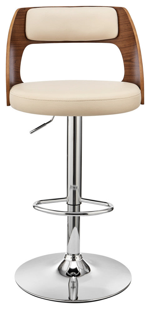 Cream Upholstered Chrome Base Adjustable Swivel Bar Stool