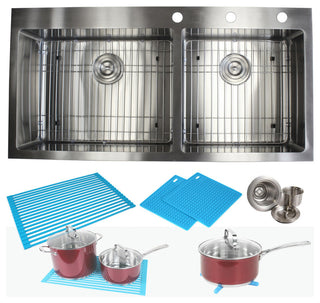 43" Drop In Topmount Stainless Steel Double Bowl Kitchen Sink Package